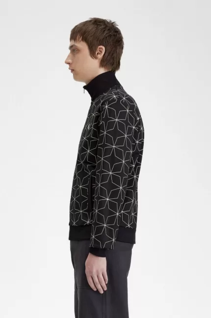 Fred Perry Geometric Print Men’s Track Jackets Black | PQUJO2649