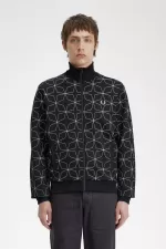 Fred Perry Geometric Print Men’s Track Jackets Black | PQUJO2649