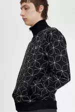 Fred Perry Geometric Print Men’s Track Jackets Black | PQUJO2649