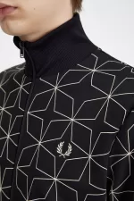 Fred Perry Geometric Print Men’s Track Jackets Black | PQUJO2649