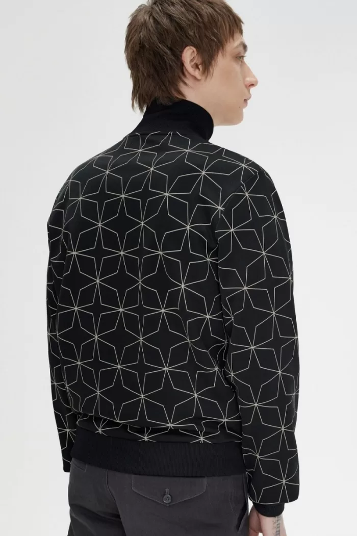 Fred Perry Geometric Print Men’s Track Jackets Black | PQUJO2649