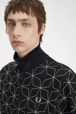 Fred Perry Geometric Print Men’s Track Jackets Black | PQUJO2649