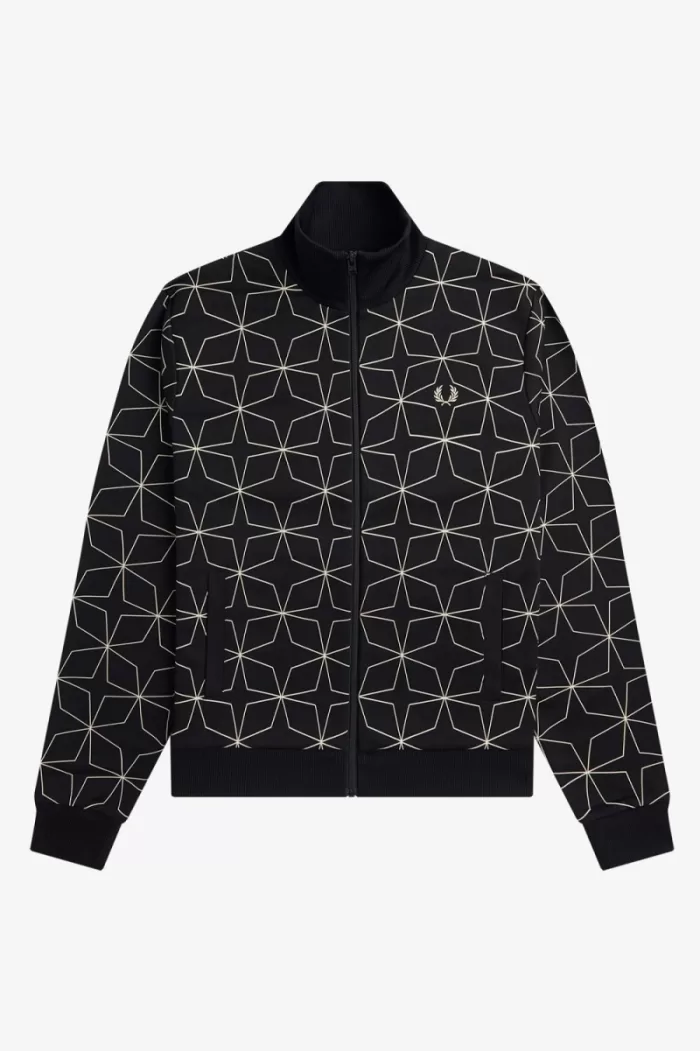 Fred Perry Geometric Print Men’s Track Jackets Black | PQUJO2649