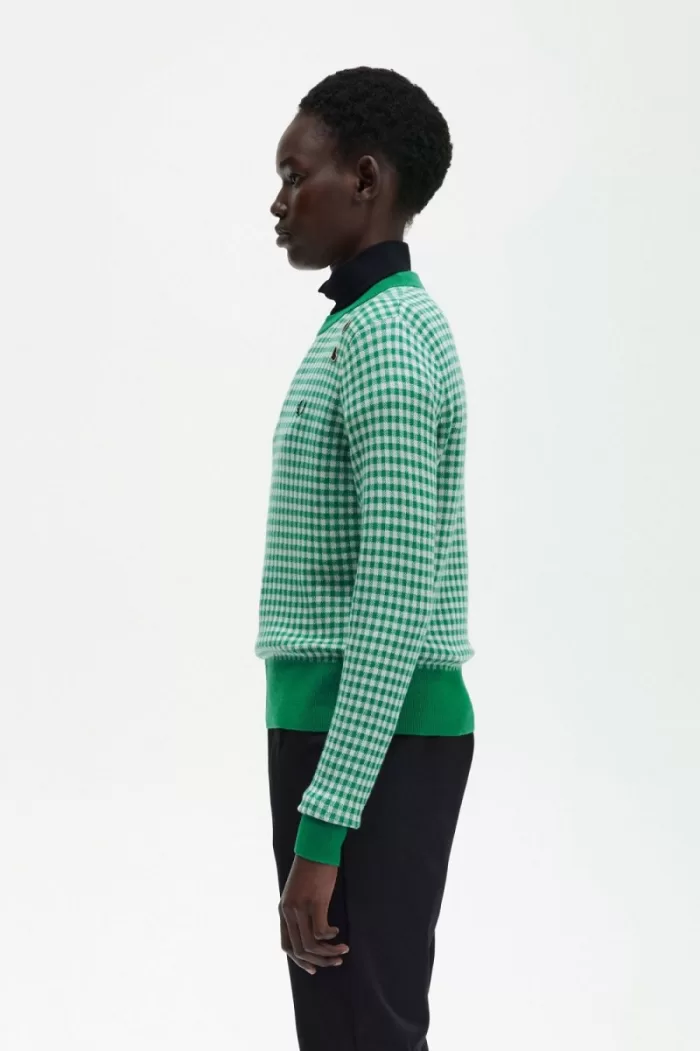 Fred Perry Gingham Women’s Jumper Green | TBKZG5376