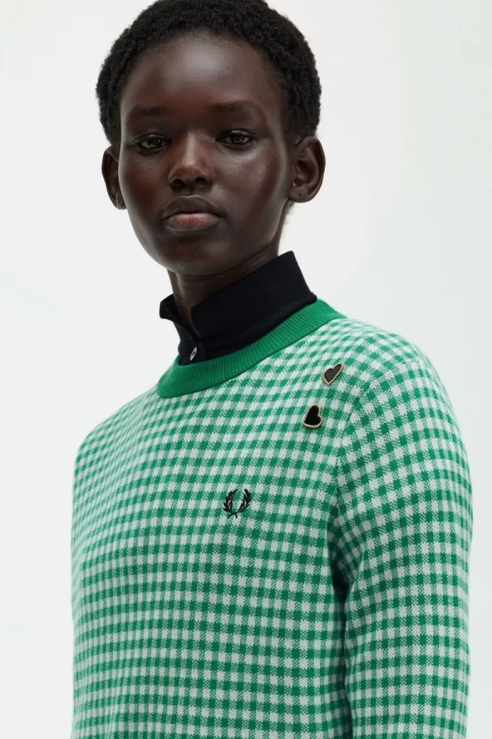 Fred Perry Gingham Women’s Jumper Green | TBKZG5376