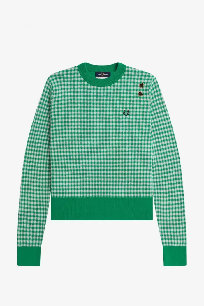 Fred Perry Gingham Women’s Jumper Green | TBKZG5376