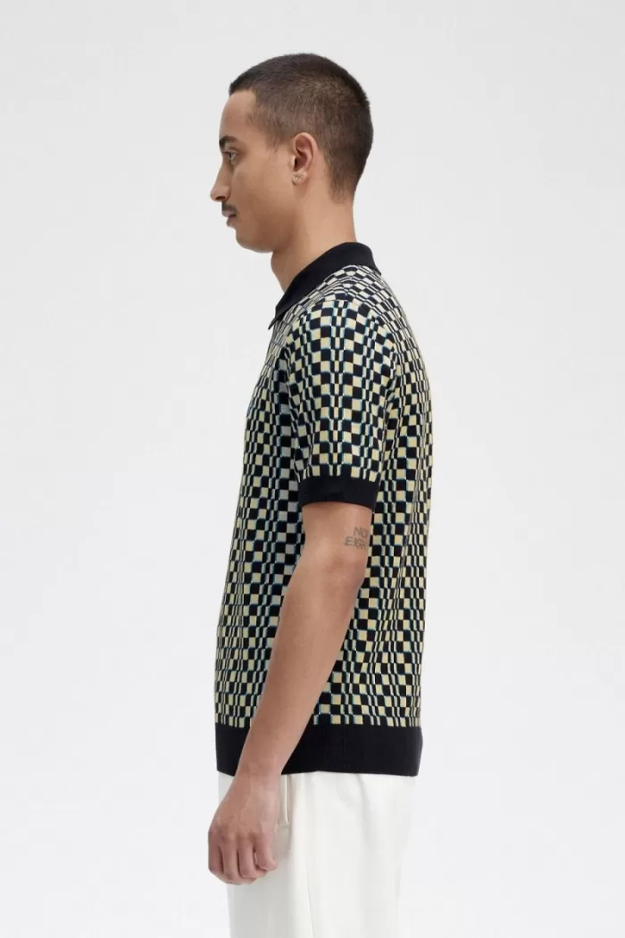 Fred Perry Glitch Chequerboard Knitted Men’s Shirt Light Mint Black | AIYOU6104