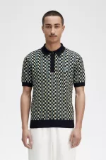 Fred Perry Glitch Chequerboard Knitted Men’s Shirt Light Mint Black | AIYOU6104