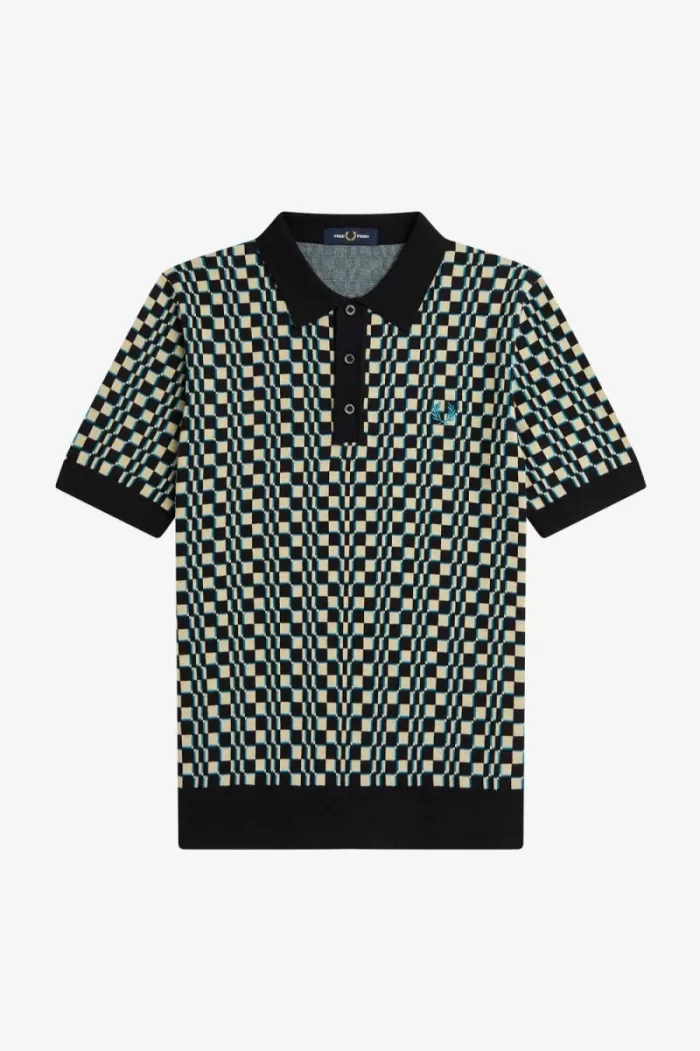 Fred Perry Glitch Chequerboard Knitted Men’s Shirt Light Mint Black | AIYOU6104