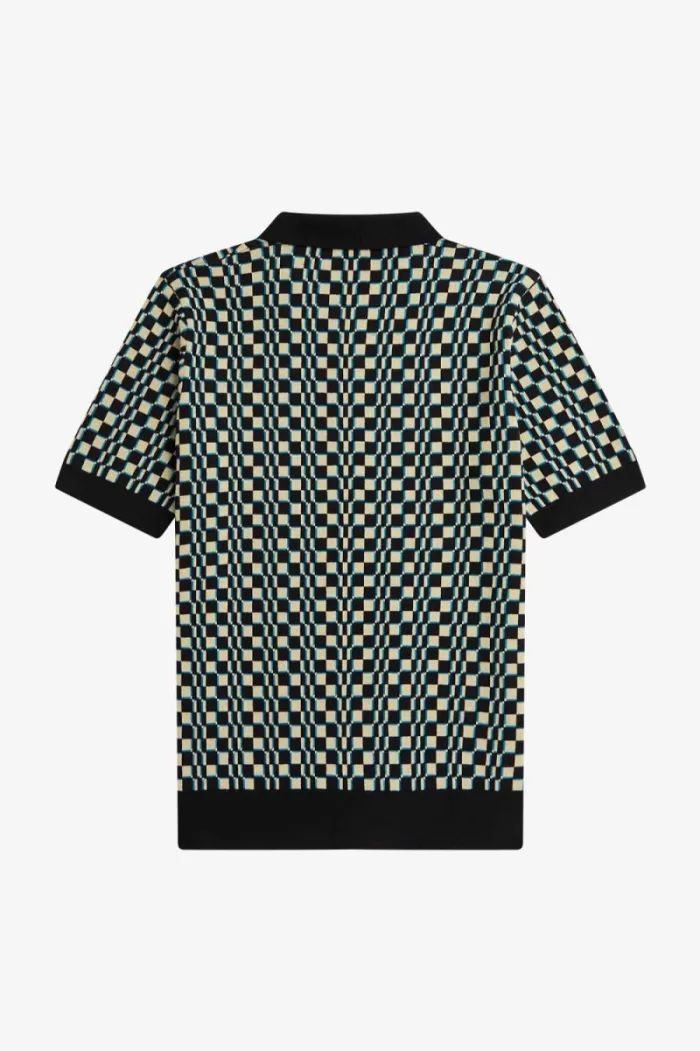 Fred Perry Glitch Chequerboard Knitted Men’s Shirt Light Mint Black | AIYOU6104