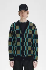 Fred Perry Glitch Chequerboard Men’s Cardigan Uniform Green Black | IDLGT2468