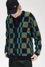 Fred Perry Glitch Chequerboard Men’s Cardigan Uniform Green Black | IDLGT2468