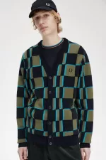 Fred Perry Glitch Chequerboard Men’s Cardigan Uniform Green Black | IDLGT2468