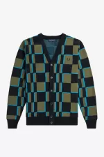 Fred Perry Glitch Chequerboard Men’s Cardigan Uniform Green Black | IDLGT2468