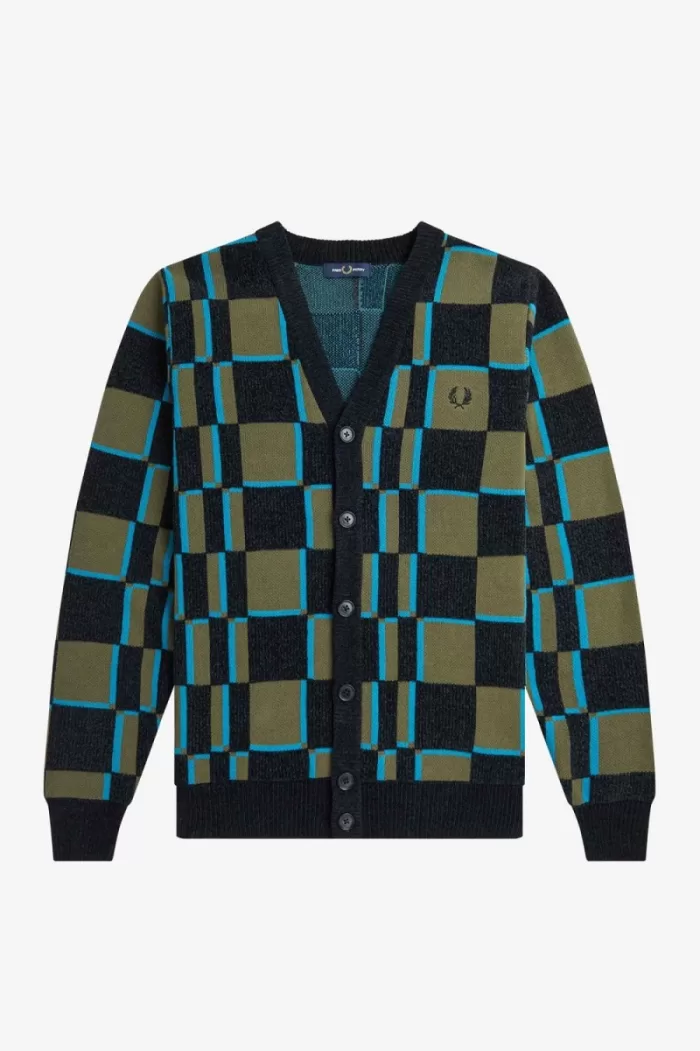 Fred Perry Glitch Chequerboard Men’s Cardigan Uniform Green Black | IDLGT2468