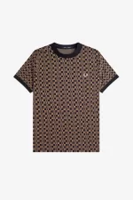 Fred Perry Glitch Chequerboard Men’s T-Shirt Brown Navy | XSKQD5630