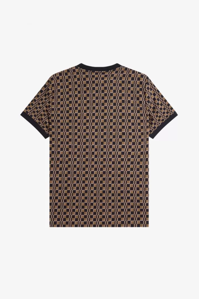 Fred Perry Glitch Chequerboard Men’s T-Shirt Brown Navy | XSKQD5630