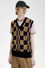 Fred Perry Glitch Chequerboard Men’s Tanks Brown Navy | LDQXA4501