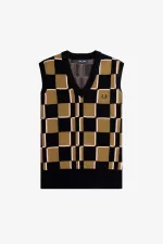 Fred Perry Glitch Chequerboard Men’s Tanks Brown Navy | LDQXA4501