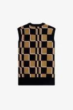 Fred Perry Glitch Chequerboard Men’s Tanks Brown Navy | LDQXA4501