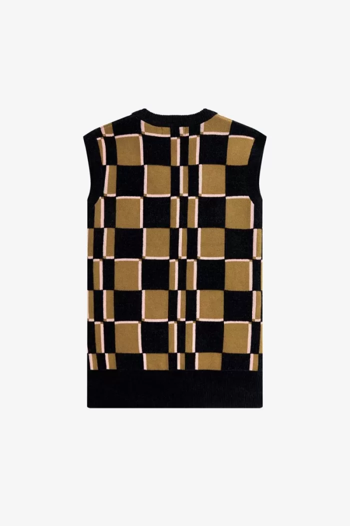 Fred Perry Glitch Chequerboard Men’s Tanks Brown Navy | LDQXA4501