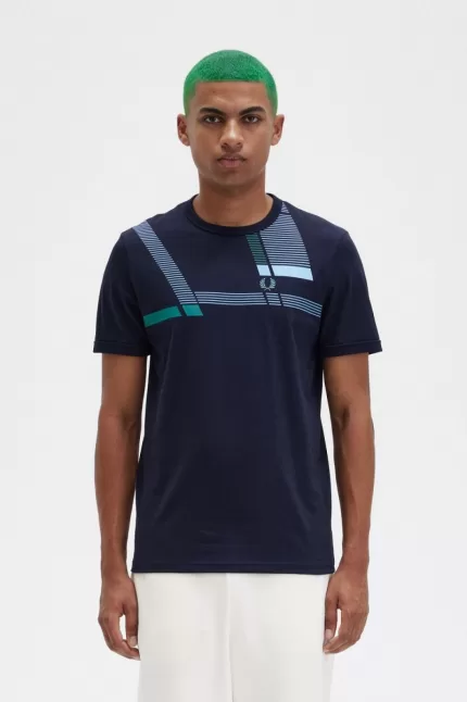 Fred Perry Glitch Print Men’s T-Shirt Navy | HRIEG9562