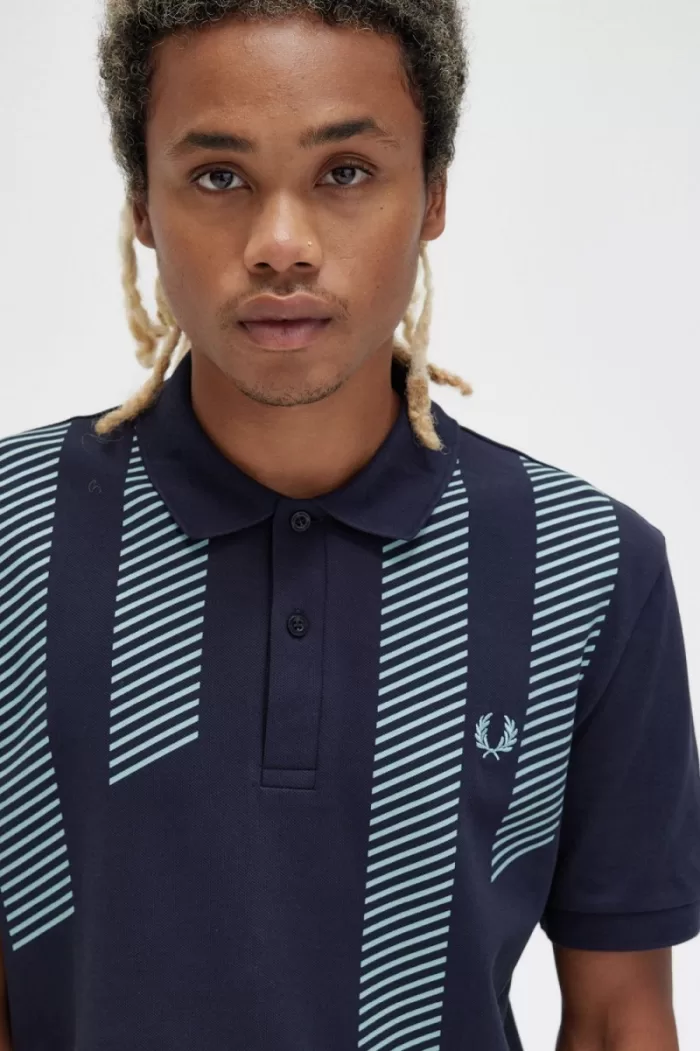 Fred Perry Glitch Stripe Men’s Polo Shirt Navy | KRNAV7410