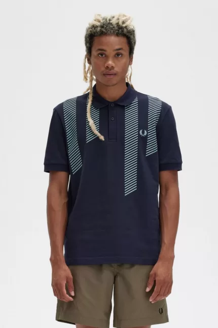 Fred Perry Glitch Stripe Men’s Polo Shirt Navy | KRNAV7410