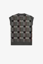 Fred Perry Glitch Tartan Knitted Men’s Tanks Field Green | GXKOW6027