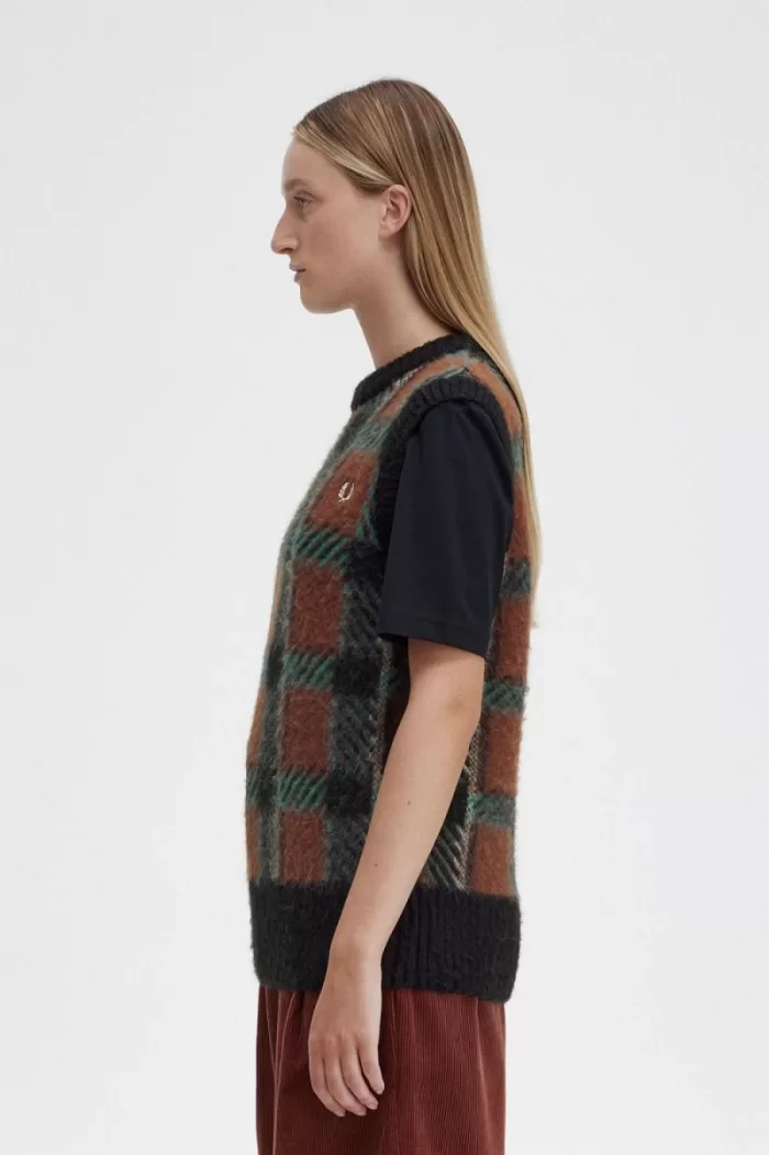 Fred Perry Glitch Tartan Knitted Women’s Tanks Whisky Brown | SPNDB5312