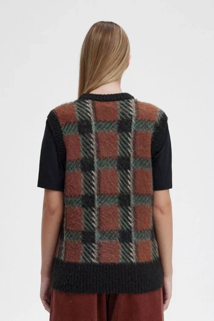 Fred Perry Glitch Tartan Knitted Women’s Tanks Whisky Brown | SPNDB5312