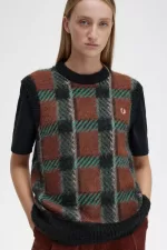 Fred Perry Glitch Tartan Knitted Women’s Tanks Whisky Brown | SPNDB5312