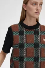 Fred Perry Glitch Tartan Knitted Women’s Tanks Whisky Brown | SPNDB5312