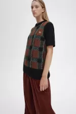 Fred Perry Glitch Tartan Knitted Women’s Tanks Whisky Brown | SPNDB5312