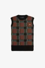 Fred Perry Glitch Tartan Knitted Women’s Tanks Whisky Brown | SPNDB5312