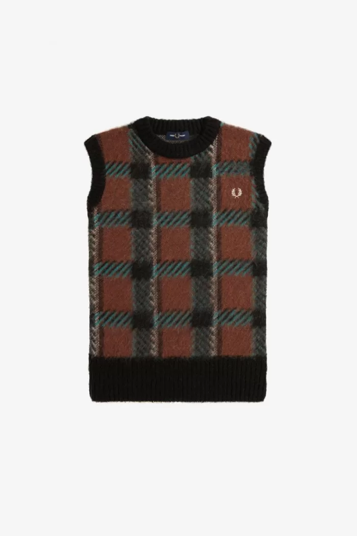 Fred Perry Glitch Tartan Knitted Women’s Tanks Whisky Brown | SPNDB5312