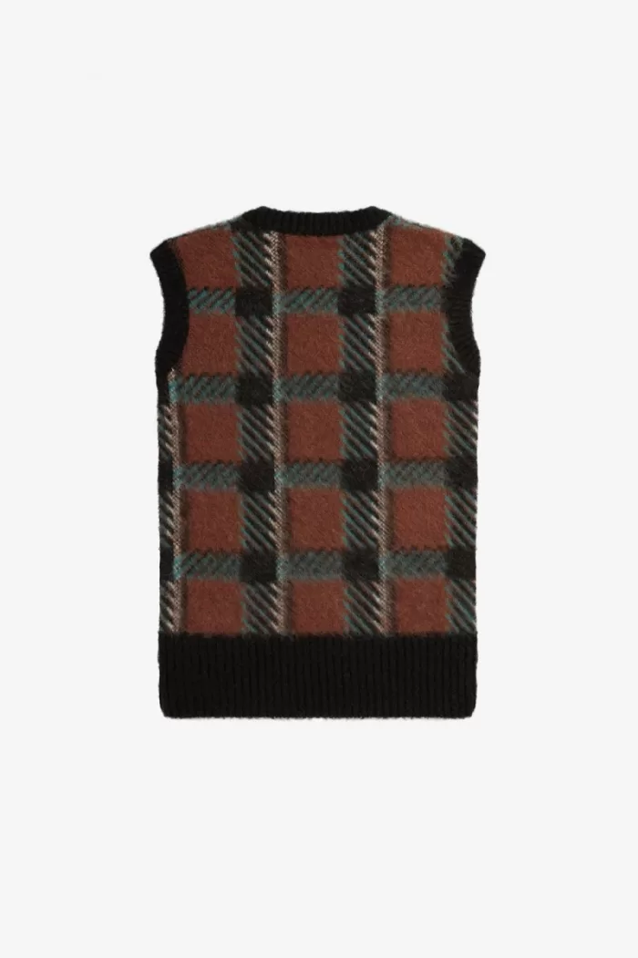 Fred Perry Glitch Tartan Knitted Women’s Tanks Whisky Brown | SPNDB5312