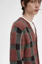 Fred Perry Glitch Tartan Men’s Cardigan Whisky Brown | NSGJZ2403