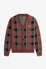 Fred Perry Glitch Tartan Men’s Cardigan Whisky Brown | NSGJZ2403