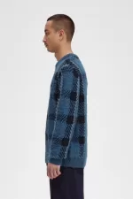 Fred Perry Glitch Tartan Men’s Jumper Midnight Blue | FGDMH7390