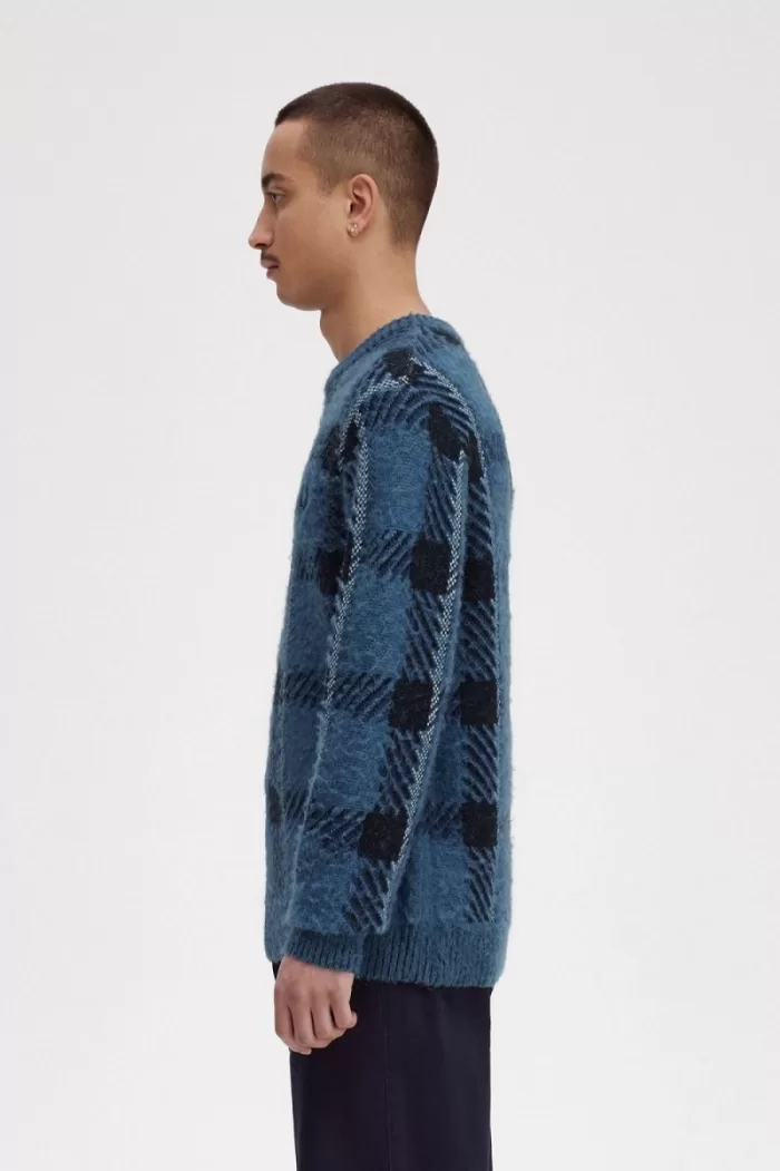 Fred Perry Glitch Tartan Men’s Jumper Midnight Blue | FGDMH7390