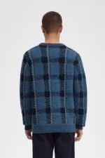 Fred Perry Glitch Tartan Men’s Jumper Midnight Blue | FGDMH7390