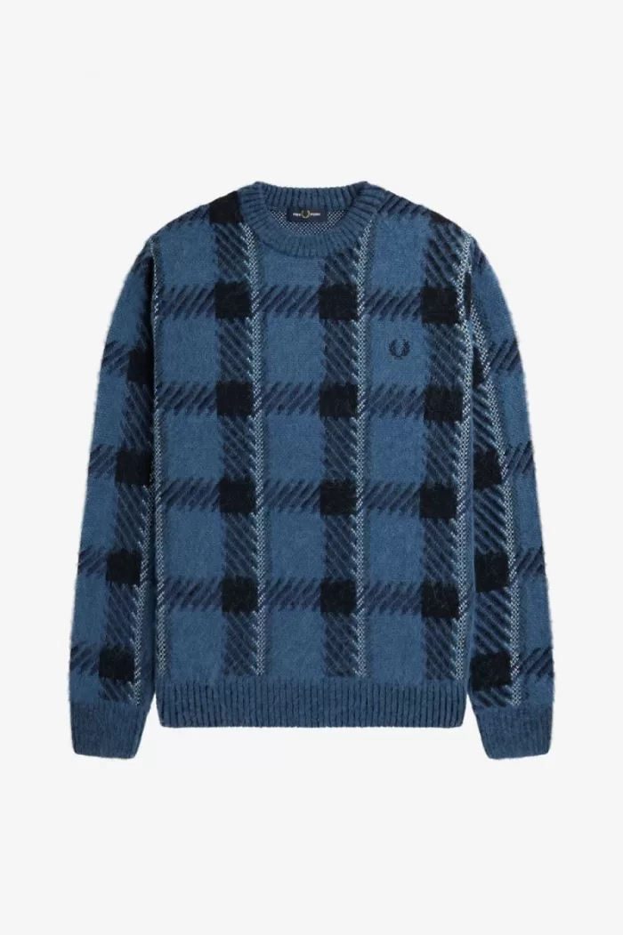 Fred Perry Glitch Tartan Men’s Jumper Midnight Blue | FGDMH7390