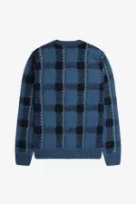 Fred Perry Glitch Tartan Men’s Jumper Midnight Blue | FGDMH7390