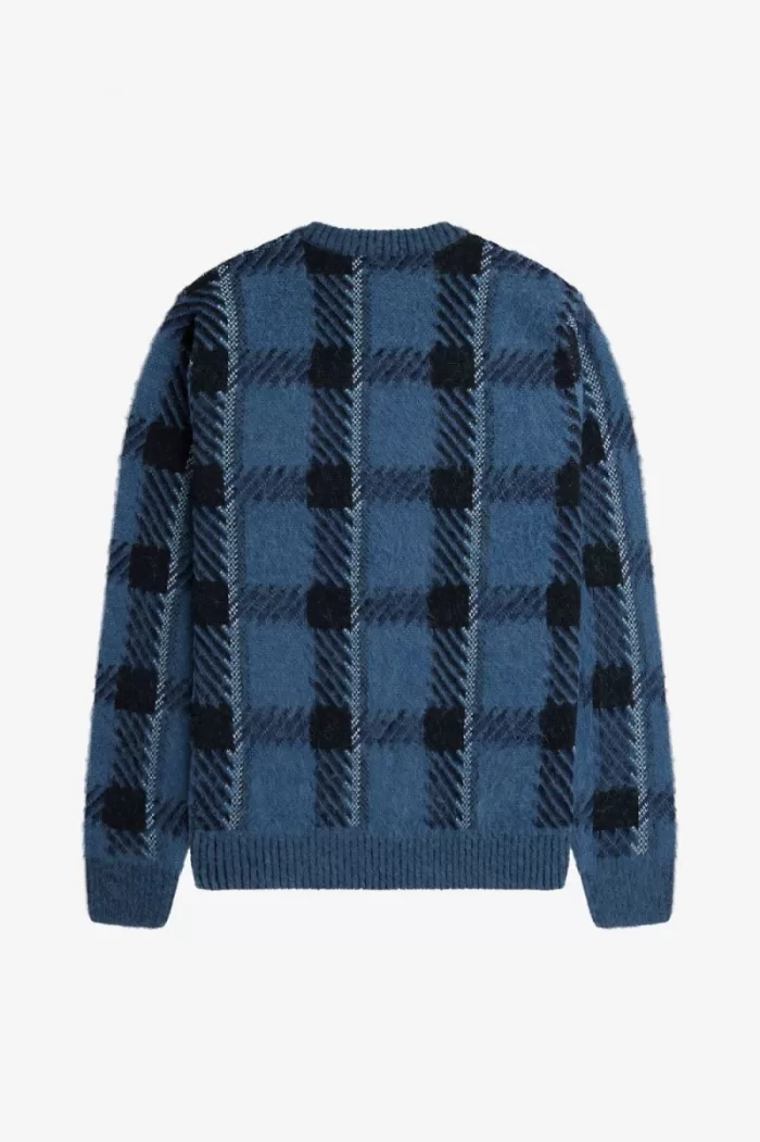 Fred Perry Glitch Tartan Men’s Jumper Midnight Blue | FGDMH7390