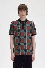 Fred Perry Glitch Tartan Men’s Polo Shirt Whisky Brown | XIKEF2148