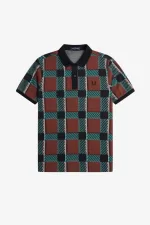 Fred Perry Glitch Tartan Men’s Polo Shirt Whisky Brown | XIKEF2148