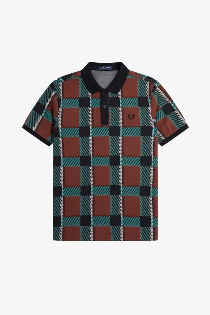 Fred Perry Glitch Tartan Men’s Polo Shirt Whisky Brown | XIKEF2148