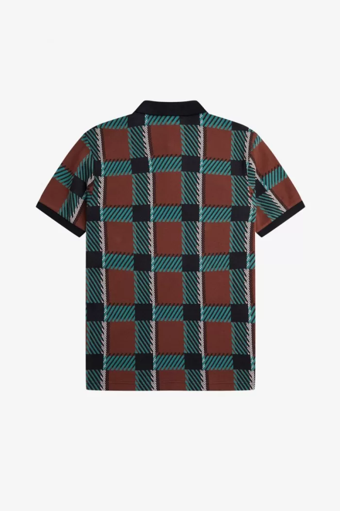 Fred Perry Glitch Tartan Men’s Polo Shirt Whisky Brown | XIKEF2148