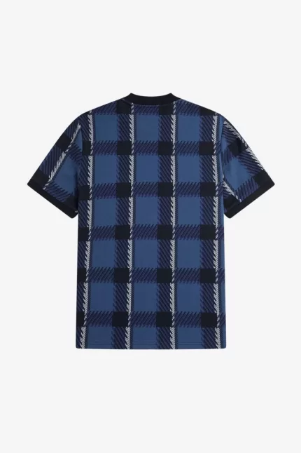 Fred Perry Glitch Tartan Men’s T-Shirt Midnight Blue | BHJRG0984